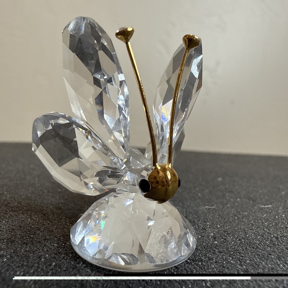 Marked Swarovski Crystal Butterfly  W/ Gold Face &‎ Crystal Antennae  No Box